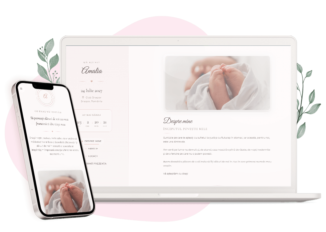 Invitație online de botez — model Silk